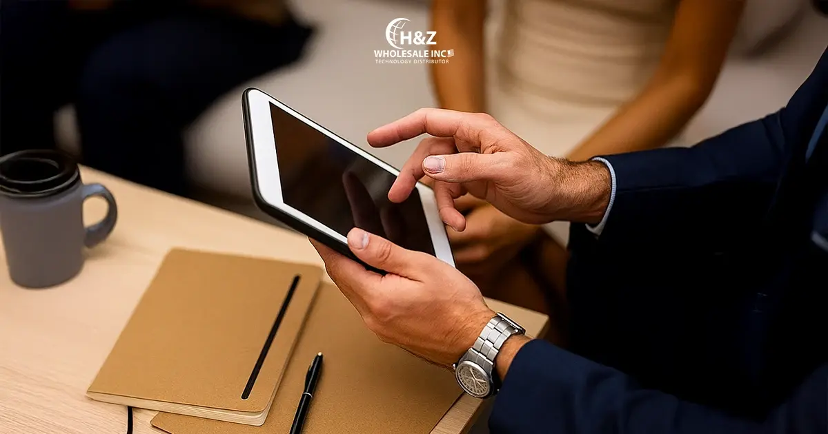 Business team meeting to buy laptops in bulk online 